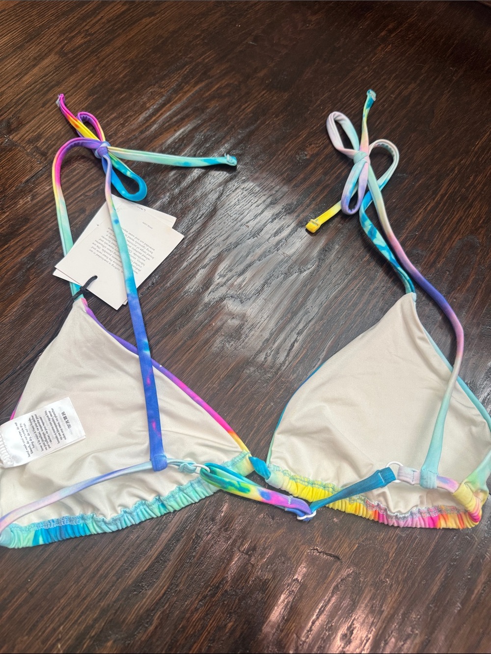 Onia Tie-Dye Triangle Bikini Top in Multicolor (Blue, Yellow, Pink, Green) - Picture 4 of 5